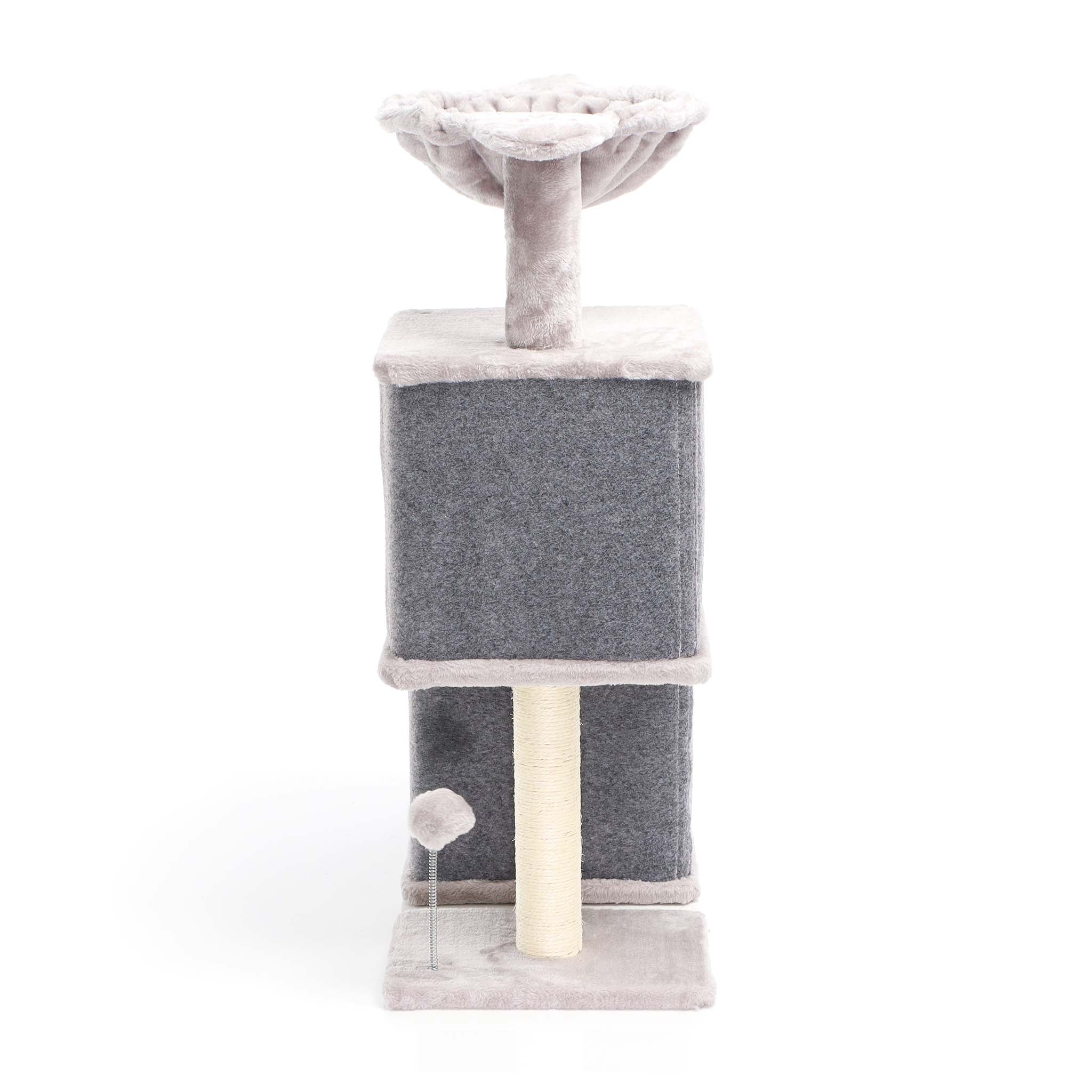 Fudajo Albero tiragraffi grigio con sisal 81cm Con 2 nicchie chiuse Casette Per gatti