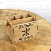 Set di posizionamento posate in legno marrone - Cassetto di posizionamento posate con 3 contenitori per posate - Dispenser di tovaglioli in legno con cassetto