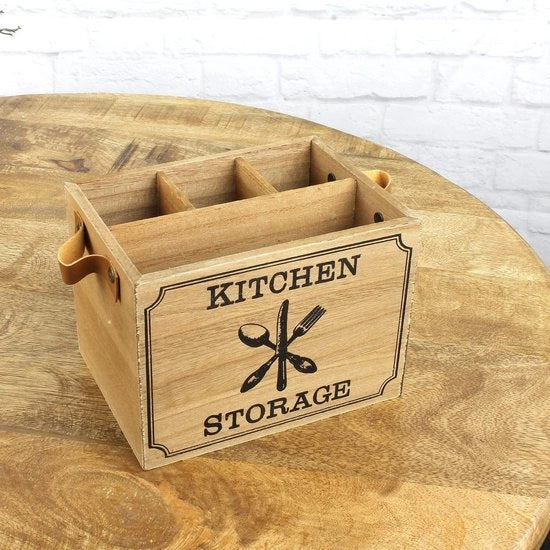 Set di posizionamento posate in legno marrone - Cassetto di posizionamento posate con 3 contenitori per posate - Dispenser di tovaglioli in legno con cassetto