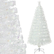 Albero di natale in fibra ottica da 210cm con foglie iridescenti stella in cima e luci LED, Albero decorativo per feste Bianco