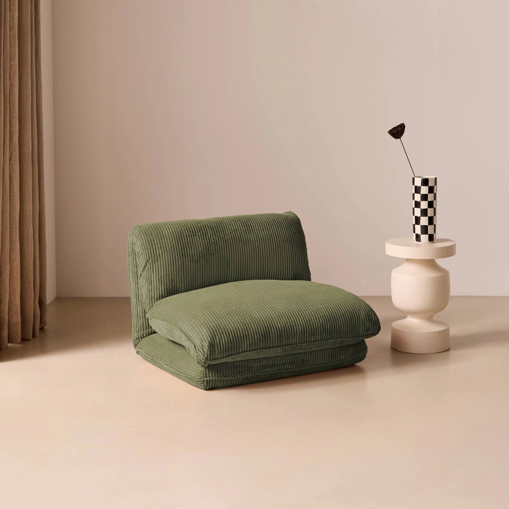 Poltrona letto convertibile velluto a coste grosse coste, verde kaki