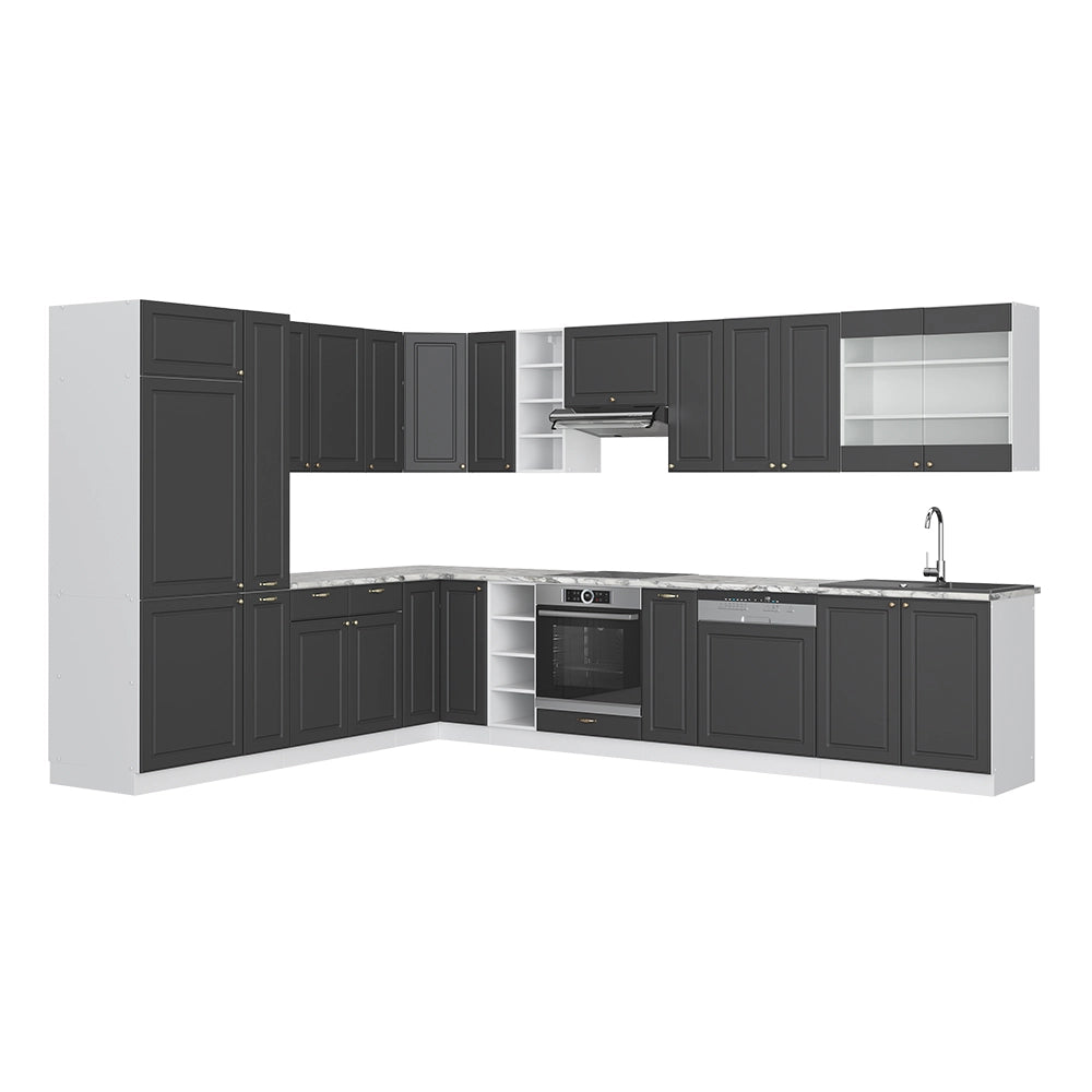 Cucina angolare completa Fame-Line Antracite-oro/Bianco 347 x 60 cm, PL Marmo Vicco
