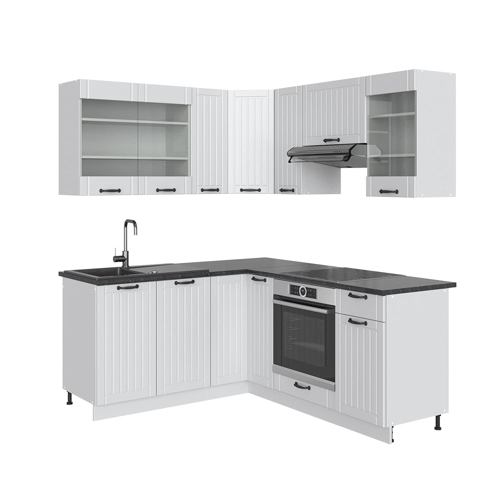 Cucina angolare completa Fame-Line Bianco rustico/Bianco 190 x 60 cm, PL Antracite Vicco