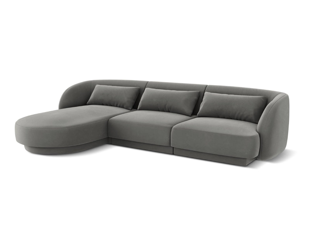 Cosmopolitan Design - Divano angolare sinistro "Tulum" 4 posti in velluto grigio chiaro 