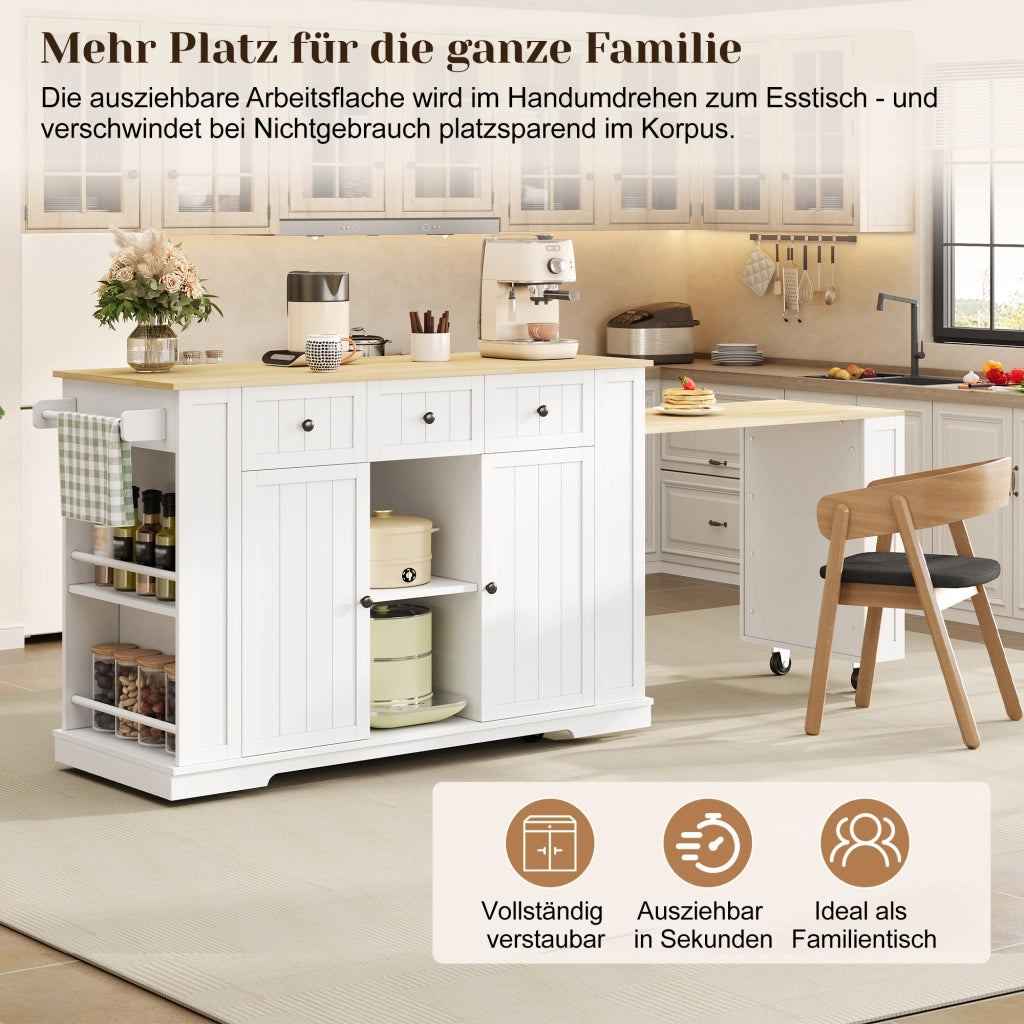 ISOLA CUCINA mobile con tavolo estraibile 138(213)x55x93 cm bianco e naturale