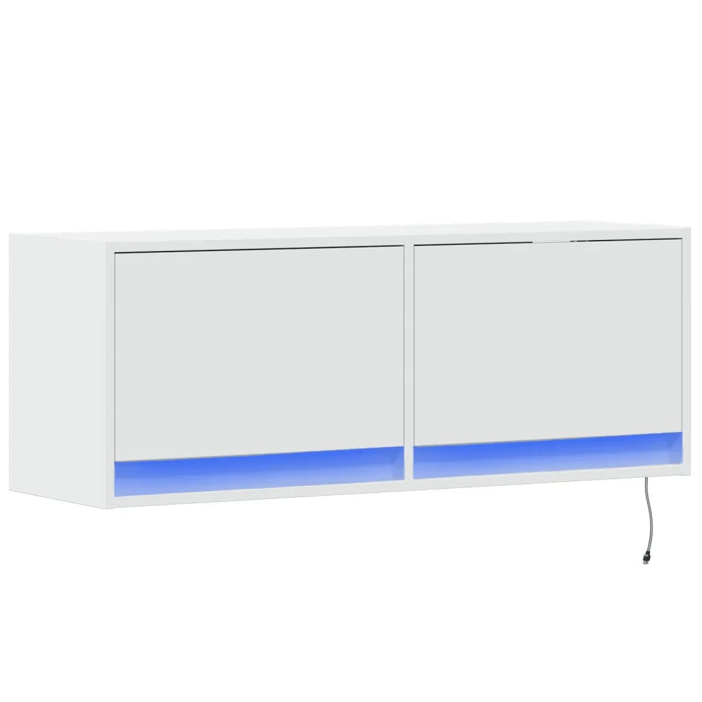 Mobile TV a Parete con Luci LED Bianco 100x31x35 cm 852362