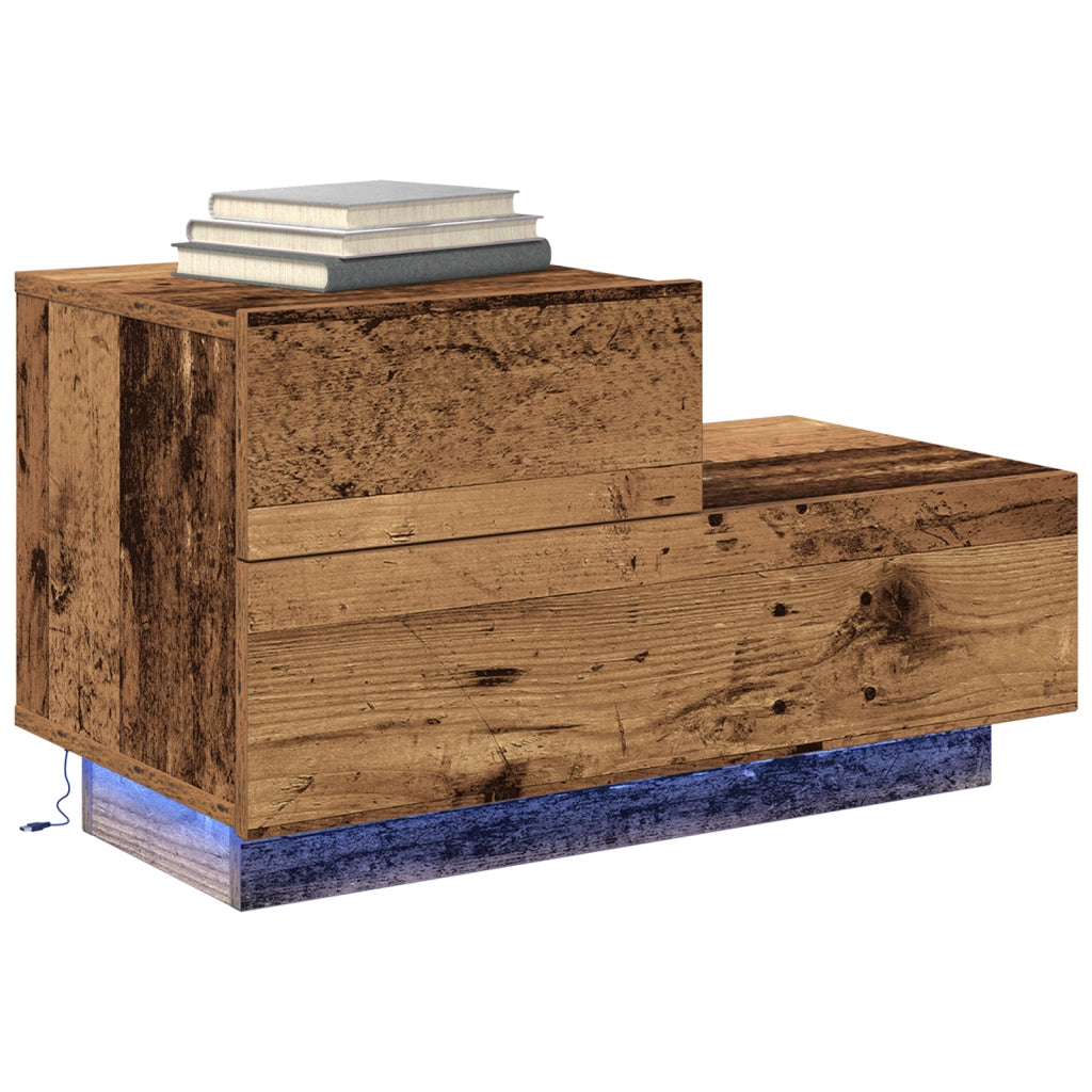 Comodino con Luci LED in Legno Antico 100x36x49 cm