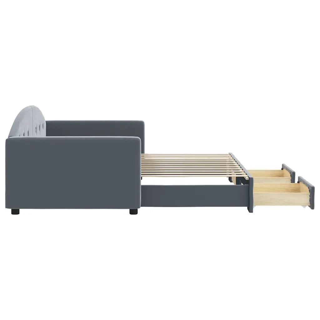 Divano Letto Estraibile Cassetti Grigio Scuro 90x200cm Velluto 3197350