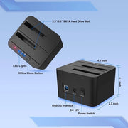 Stazione di Docking per Disco Rigido Esterno, USB 3.0 a SATA, compatibile con dischi rigidi e SSD da 2,5 e 3,5 pollici, supporta clonaggio offline, lettore di schede TF e SD