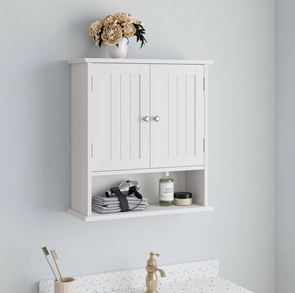 Mobile bagno pensile 54.6x19.8x59.9 cm con ripiani regolabili in MDF bianco