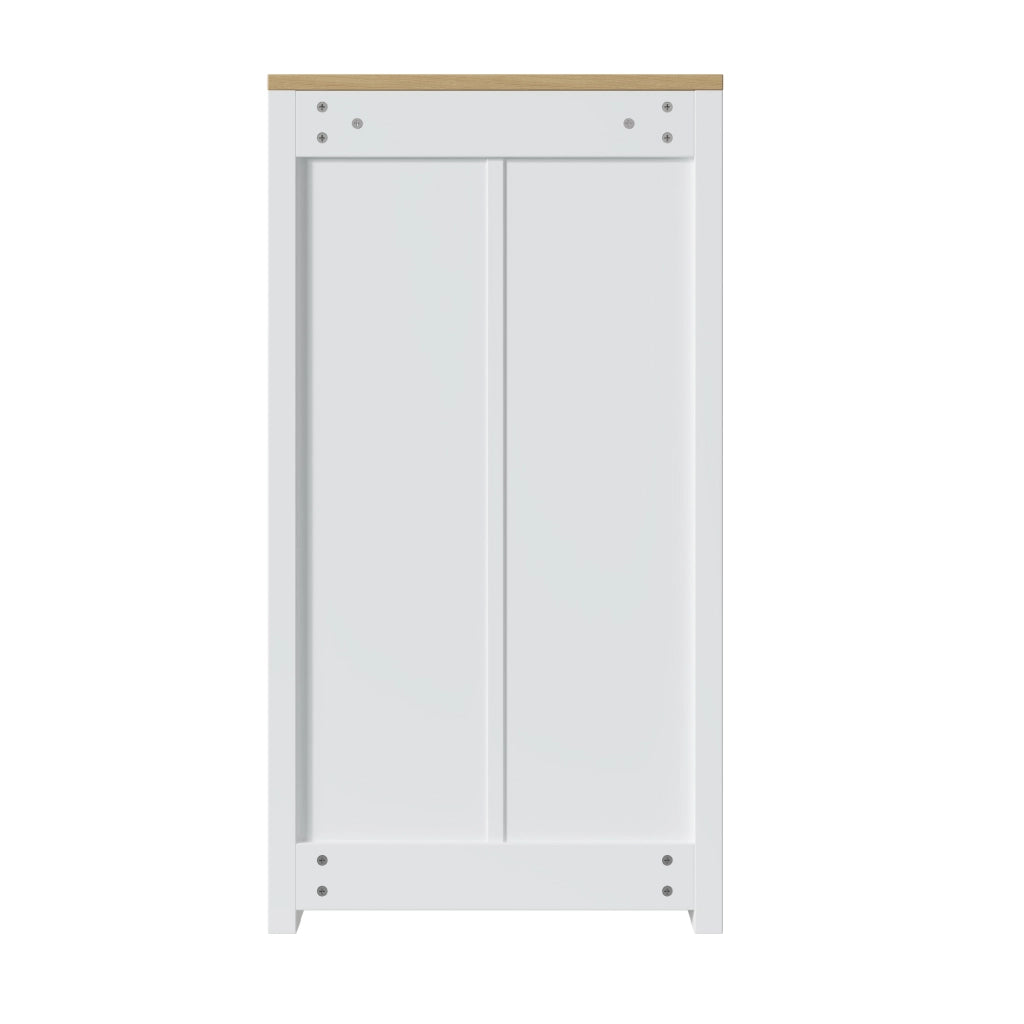 Scarpiera slim con 2 ante a ribalta, cassetto e ripiani regolabili, per ingresso, in MDF, bianco effetto legno, 50 × 25 × 95 cm