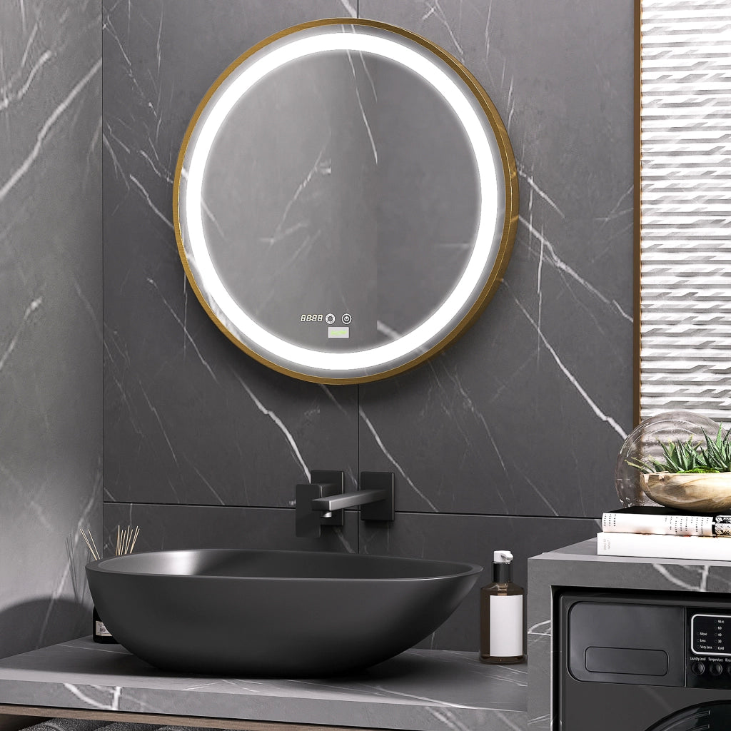 Specchio da Bagno con Luce LED ¨C zephmum ¨C Dorato ?60x4 cm