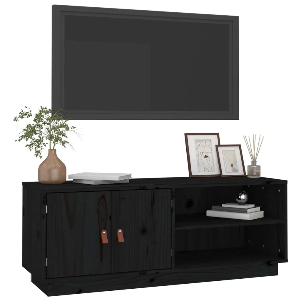 Mobile Porta TV Nero 105x34x40 cm in Legno Massello di Pino 818224