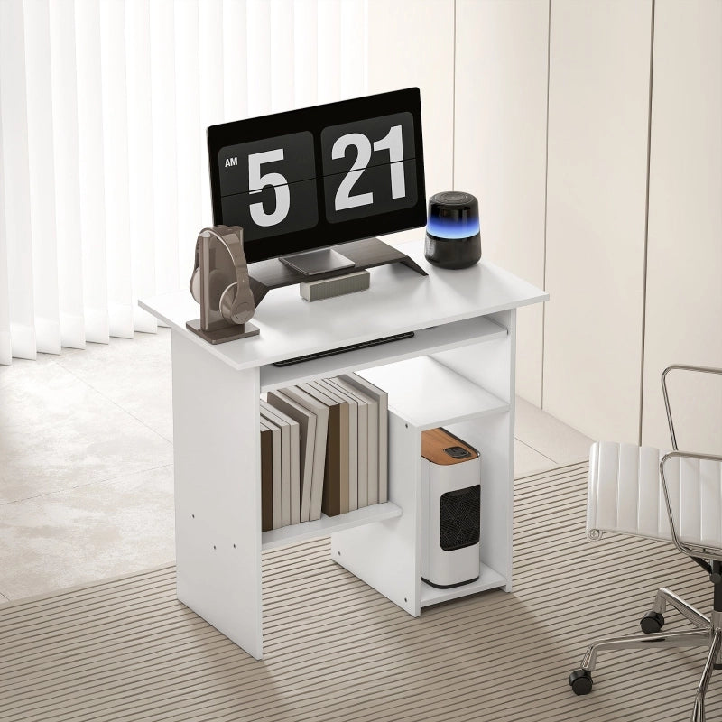 Scrivania con tastiera estraibile e vani - per studio - in legno - 80×45×75 cm - bianco