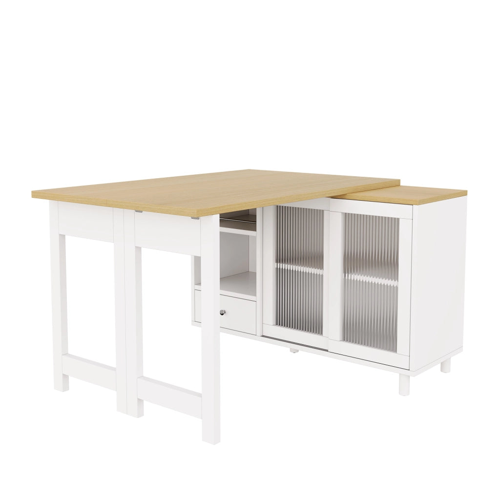 Tavolo da pranzo pieghevole e allungabile con contenitore, struttura salvaspazio, 3 configurazioni, bianco