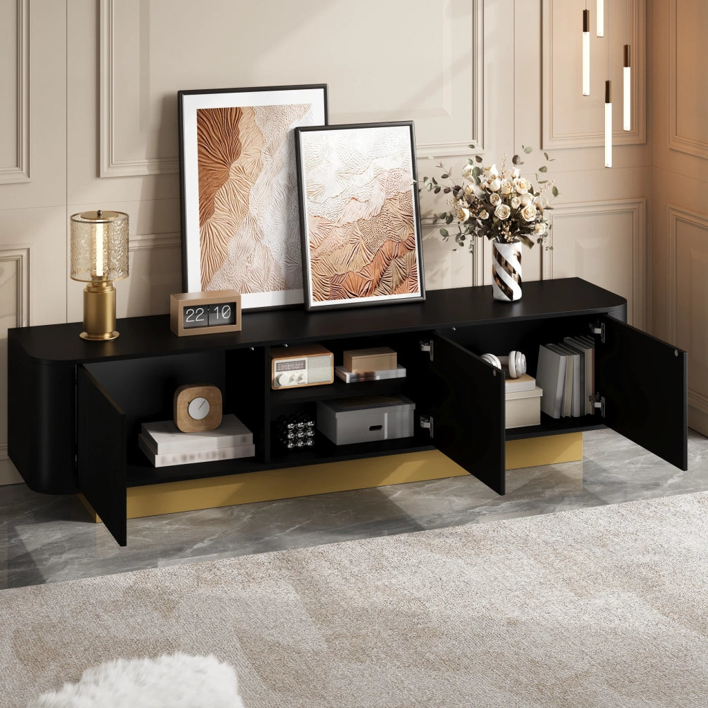 Mobile Porta TV 170 cm Nero Moderno con Angoli Arrotondati e 3 Ante