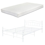 Letto Matrimoniale Florenz in Acciaio con Testiera Decorativa e Materasso 160 x 200 cm Bianco [en.casa]