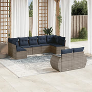 Set Divani da Giardino 9 pz con Cuscini Grigio in Polyrattan 3221820