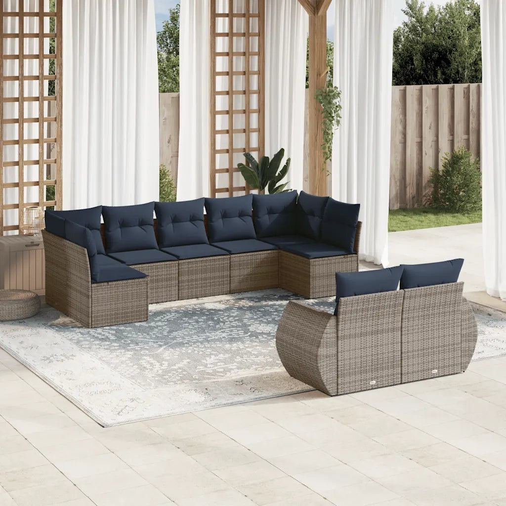 Set Divani da Giardino 9 pz con Cuscini Grigio in Polyrattan 3221820