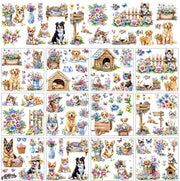 Stickers trasfer per hobbista 12 fogli con trasferimento realistici aquarello di cani gatti fiori per casa scuola decorazione 5,5 x 5,5 pollici
