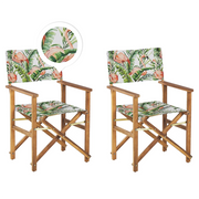 Set di 2 sedie da regista da giardino in legno chiaro con tessuto di ricambio in tessuto acacia fenicottero bianco sporco con 2 Tele intercambiabili