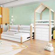 Letto a soppalco per bambini 90x200 con letto estraibile, cassetti e scala