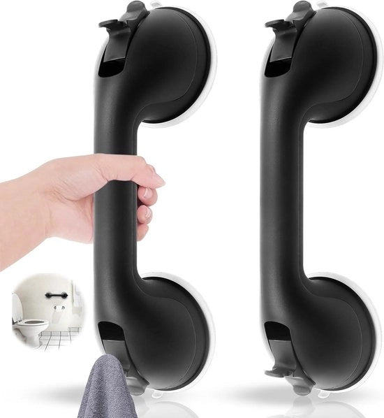 Manubri per anziani con portata di 100 kg - Doccia senza fori - Manubri da doccia con morsetto - Maniglia da bagno - Manubri neri - Set da 2.