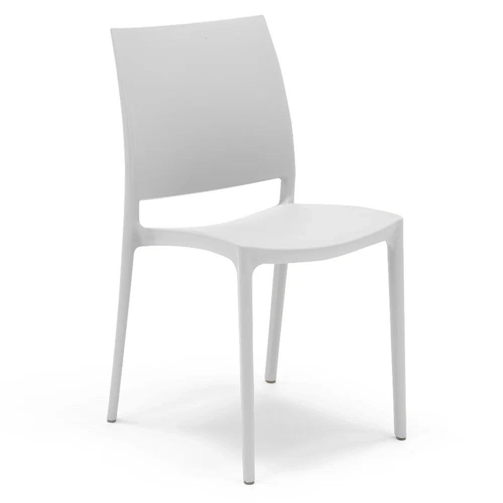 Set 4 sedie in polipropilene MOON impilabile resistente ai raggi UV design moderno ideale per sala da pranzo, cucina, giardino, bar, colore Bianco