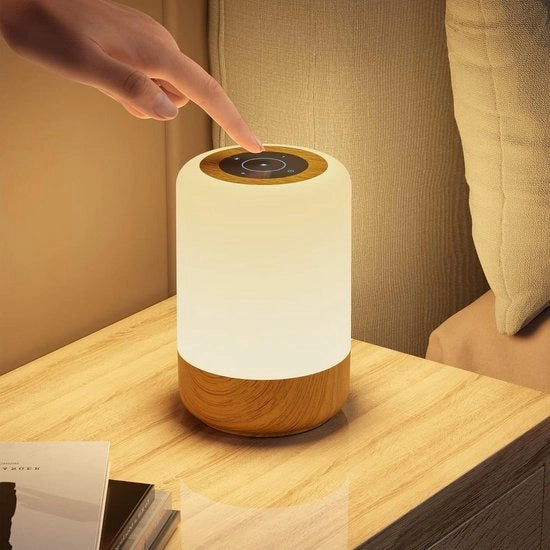 Lampada da Notte con Funzione di Tocco Dimmerabile - Batteria Ricaricabile - 8 Colori - 3 Modi - Cavo USB - Funzione di Timer - Camera da Letto - Camera da Soggiorno - Finestra in Legno