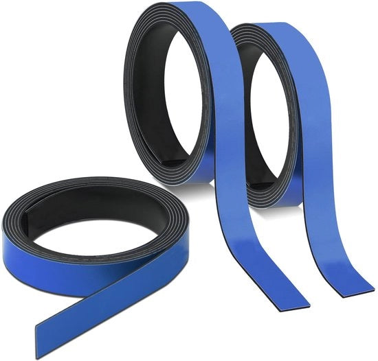 3 set di Strisce Magnetiche Blu | ca. 1 cm x 1 m nastro magnetico per il segnalamento e la distribuzione su whiteboard, ripiani di archiviazione, calendari | etichette magnetiche | mag235