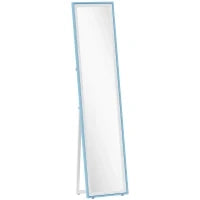 Specchio da Terra a Figura Intera con Cornice in MDF Rettangolare con 2 Modalità d'Uso 37x4x157 cm Bianco e Blu