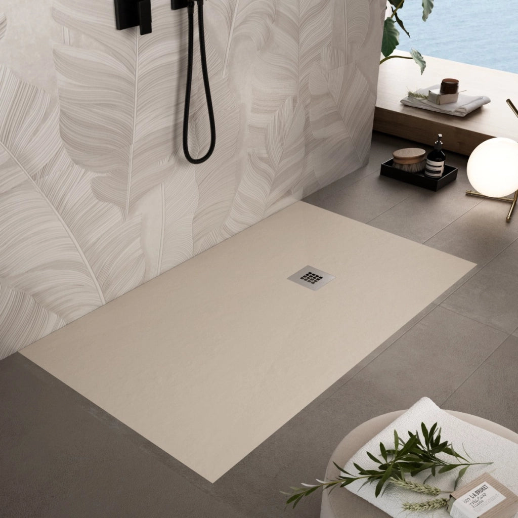 Piatto doccia in marmo resina crema pietra cemento plus, misura 70x150