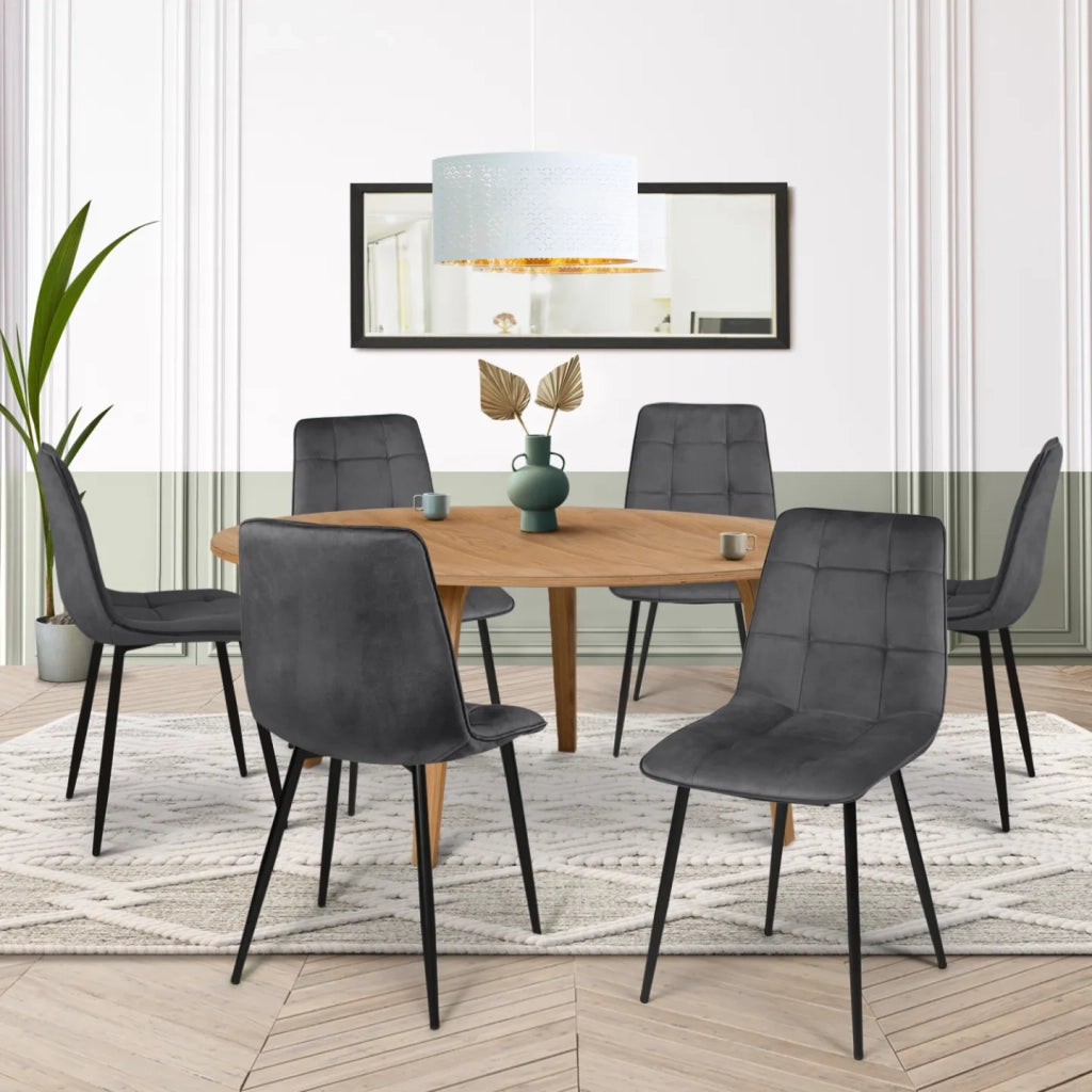 IDMarket - Set di 6 sedie da pranzo in velluto grigio scuro MILA
