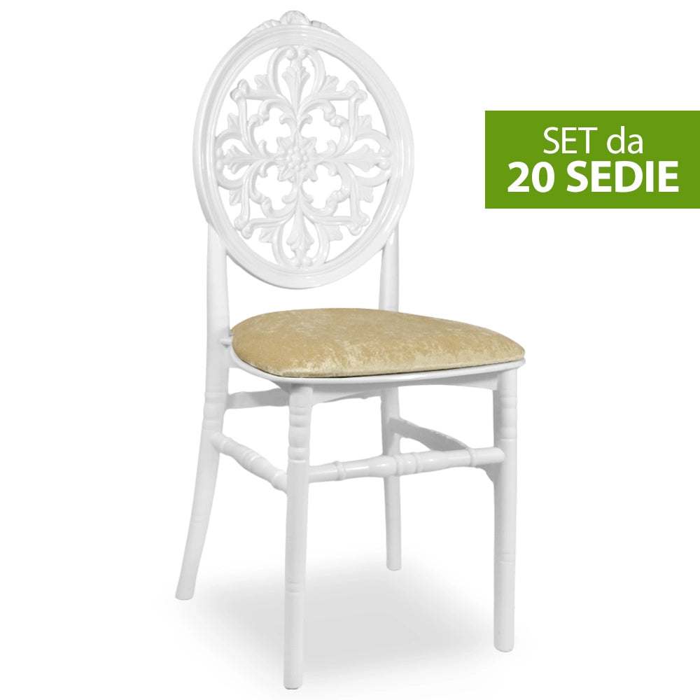 Set da 20 Sedie Venus in Plastica Bianche con cuscino vellutino