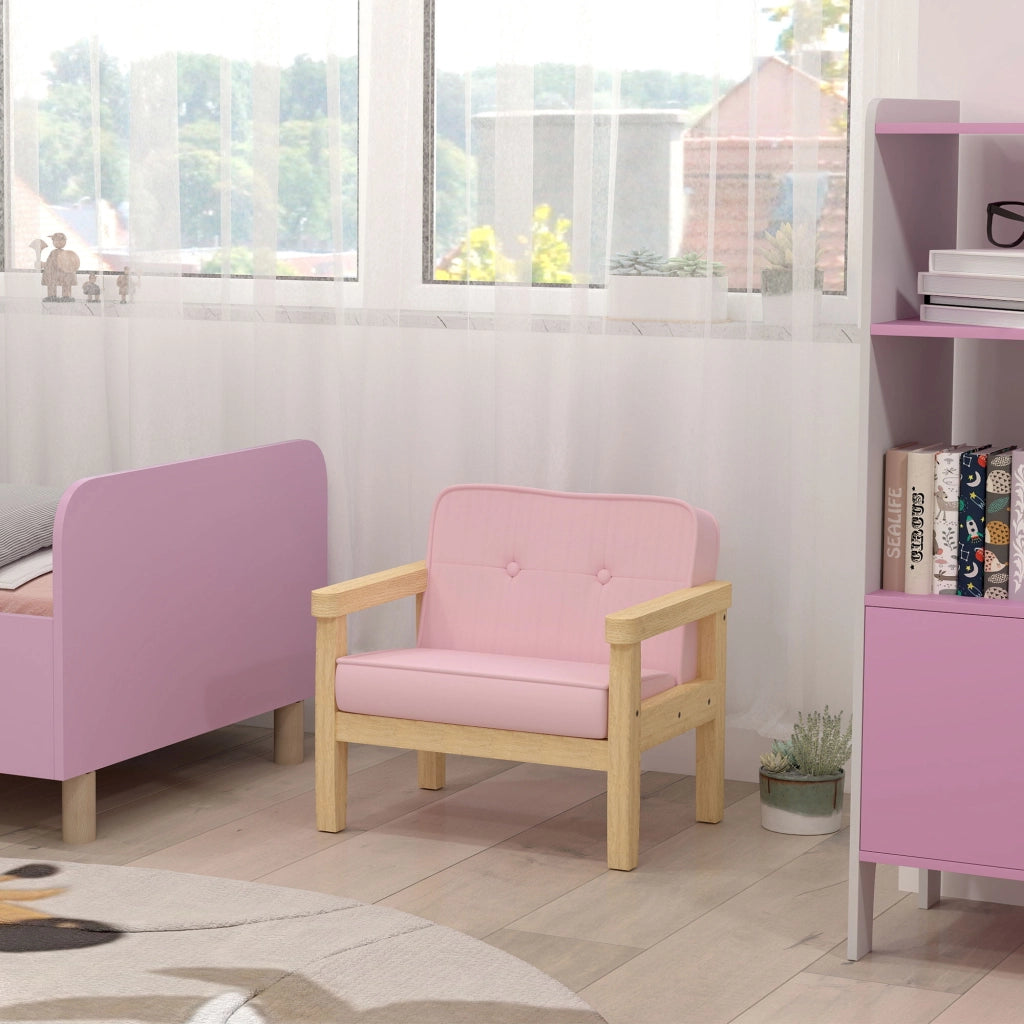 Poltrona per Bambini in Velluto con Struttura in Legno ¨C zephmum ¨C 46.5x44x45 cm Rosa