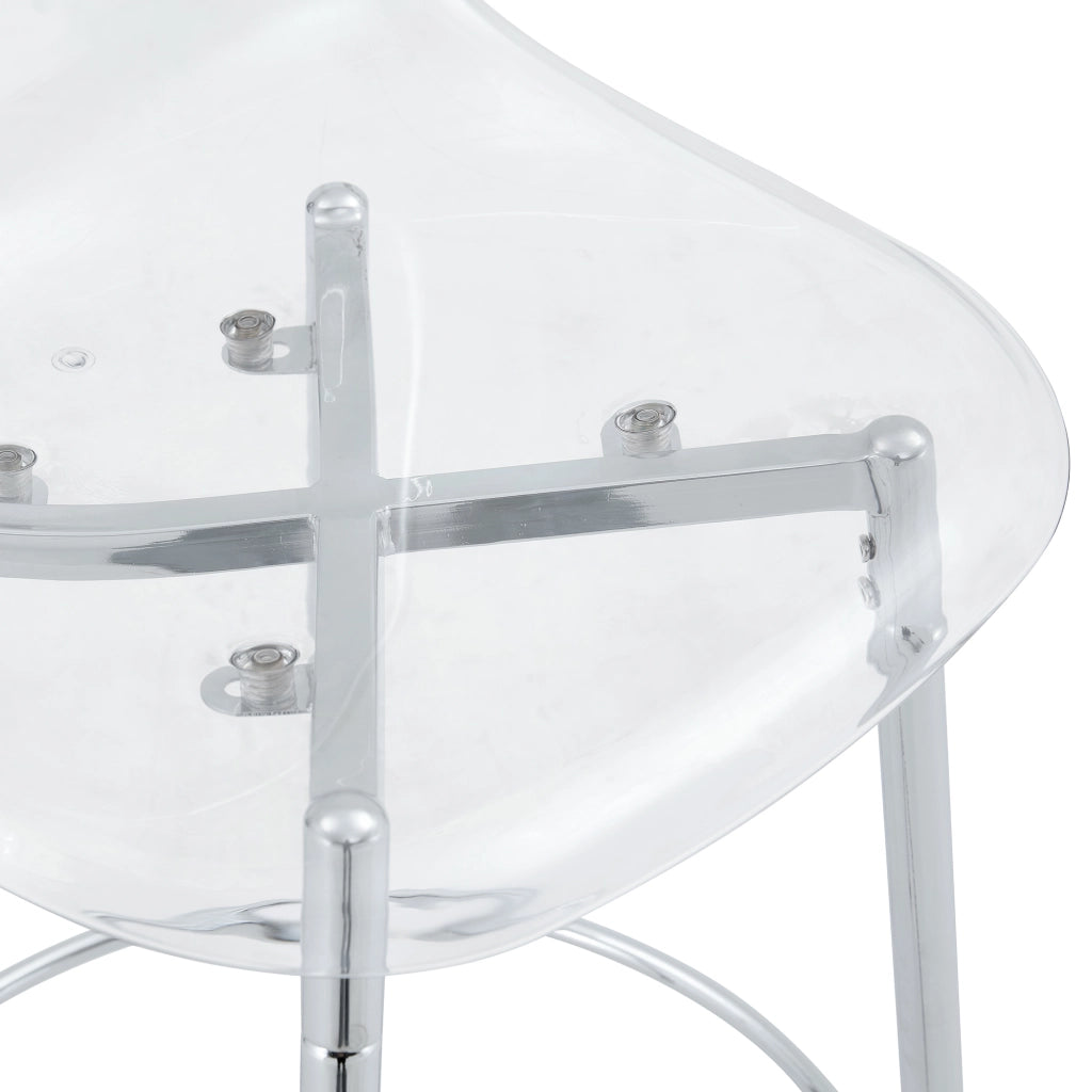 Sgabello da bar trasparente set di 2 con schienale ergonomico e struttura in metallo, effetto leggero argento