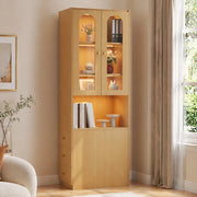 Libreria alta con 3 cassetti e vetrina in vetro temperato con LED per studio e soggiorno in MDF rovere 60 × 40 × 200 cm