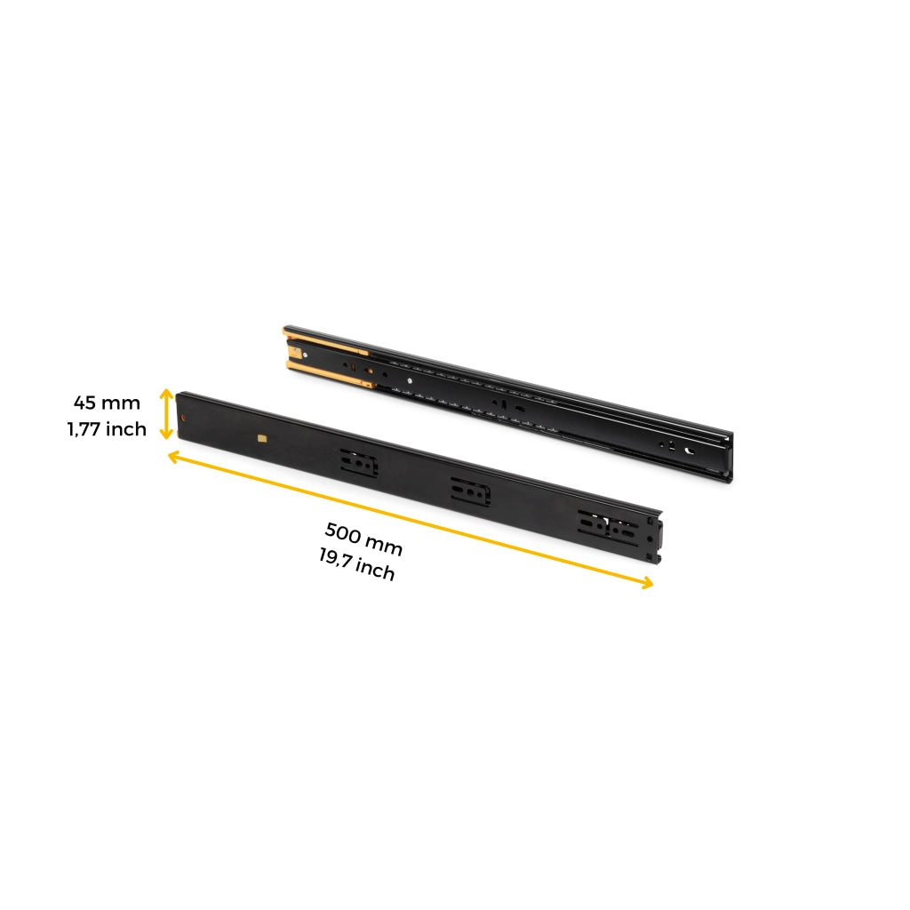 Set 10 Guide Cassetto con Chiusura Soft 45x500 mm in Acciaio Emuca Nero