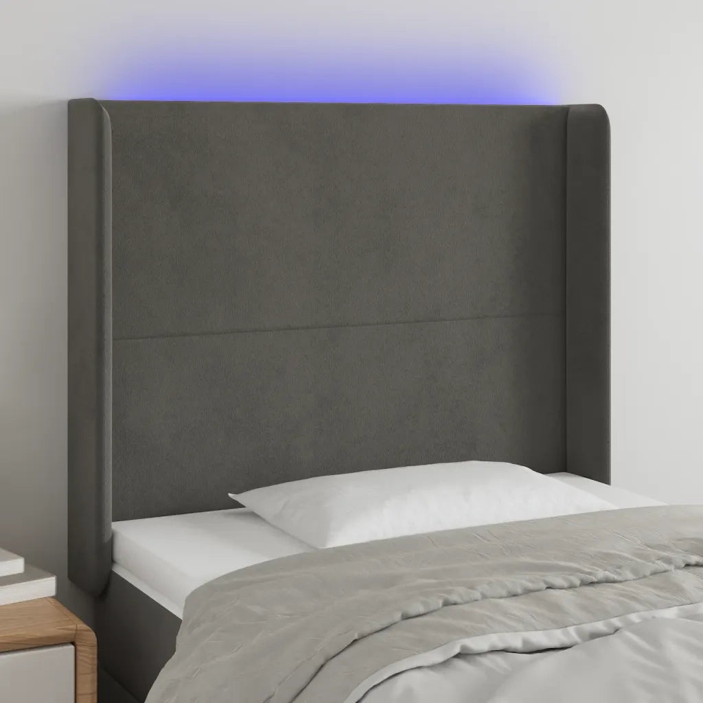 Testiera | Testata a LED Grigio Scuro 103x16x118/128cm in Velluto