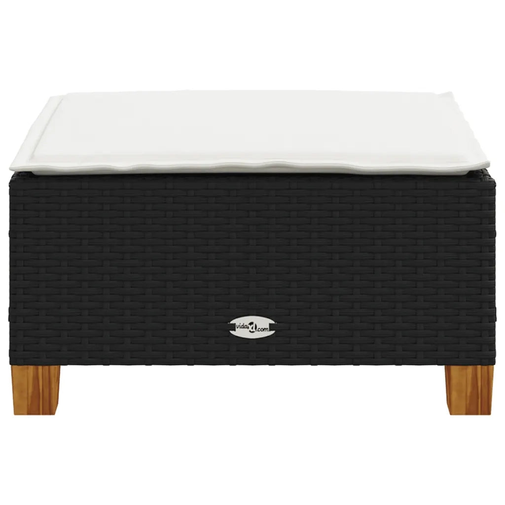 Sgabello Giardino con Cuscino Nero 63,5x56x32 cm in Polyrattan