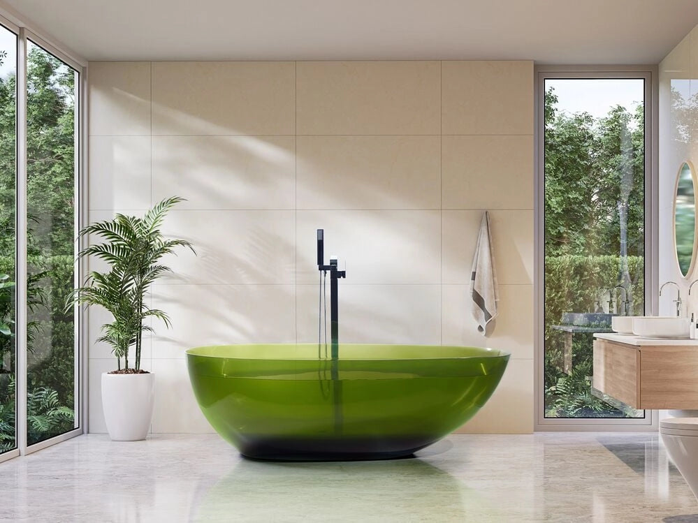 Vasca da bagno moderna con superficie solida ovale trasparente verde 1690 x 780 mm design moderno semplice