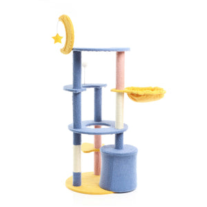 Fudajo Albero tiragraffi con luna e stelle 132cm blu e giallo Con casetta per gatti e sisal