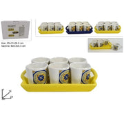 Trade Shop - Set 6 Pezzi Tazzine Tazze Servizio Tè Caffè Con Vassoio Con Decoro Maiolica -