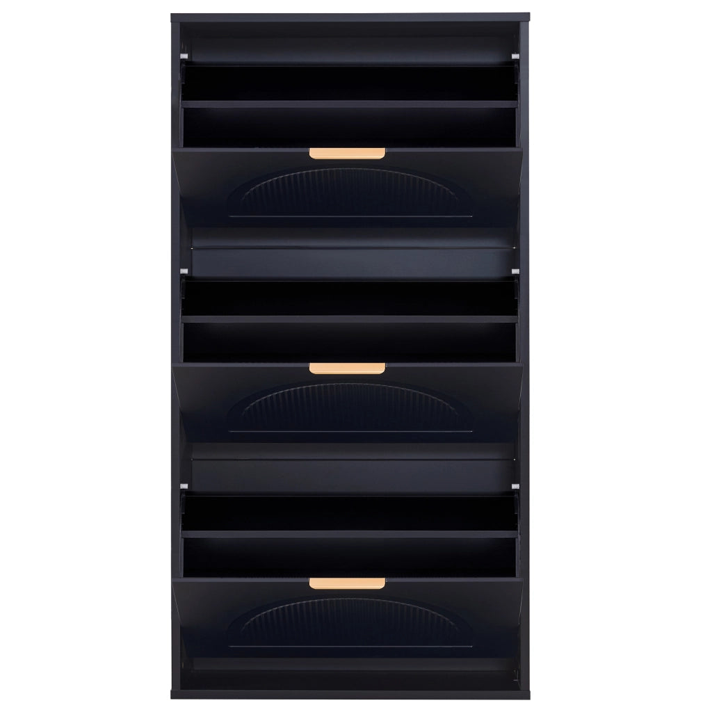 Scarpiera salvaspazio con 3 ribalte in MDF e truciolare nera per ingresso e piccoli ambienti 60 × 24 × 114 cm
