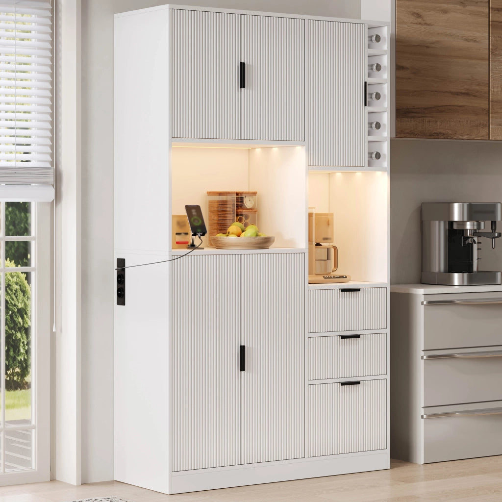 Mobile buffet da cucina moderno con LED RGB, prese integrate e portabottiglie, 180 × 105 × 40 cm