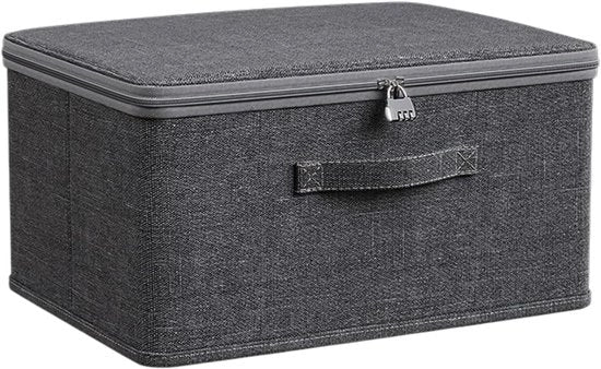 Scatola di stoccaggio con coperchio - Scatola di archiviazione grigia con chiusura a combinazione - Cassa di stoccaggio per armadio o sotto il letto - 40 x 30 x 21 cm