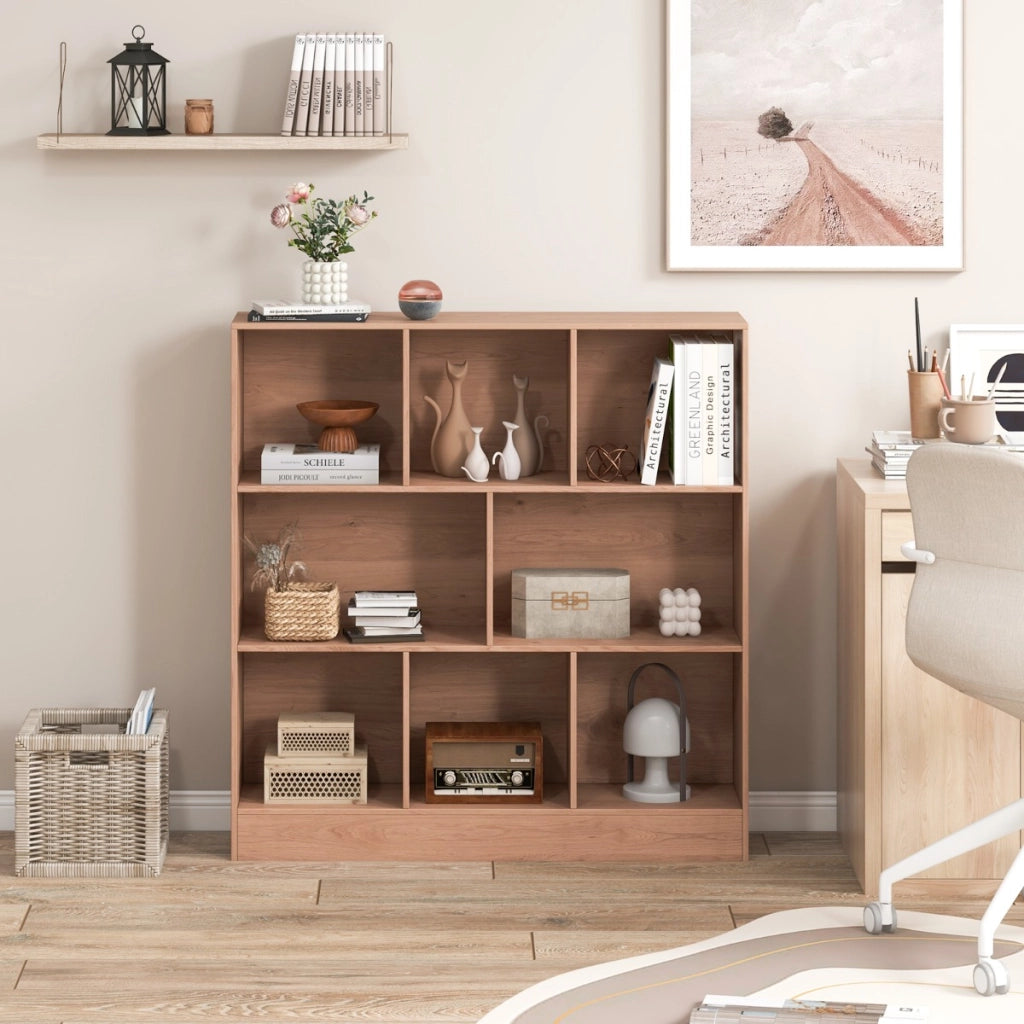 Libreria a 8 cubi con 2 kit anti-ribaltamento-Organizzatore di stoccaggio a 3 ripiani in legno alto 104cm Naturale