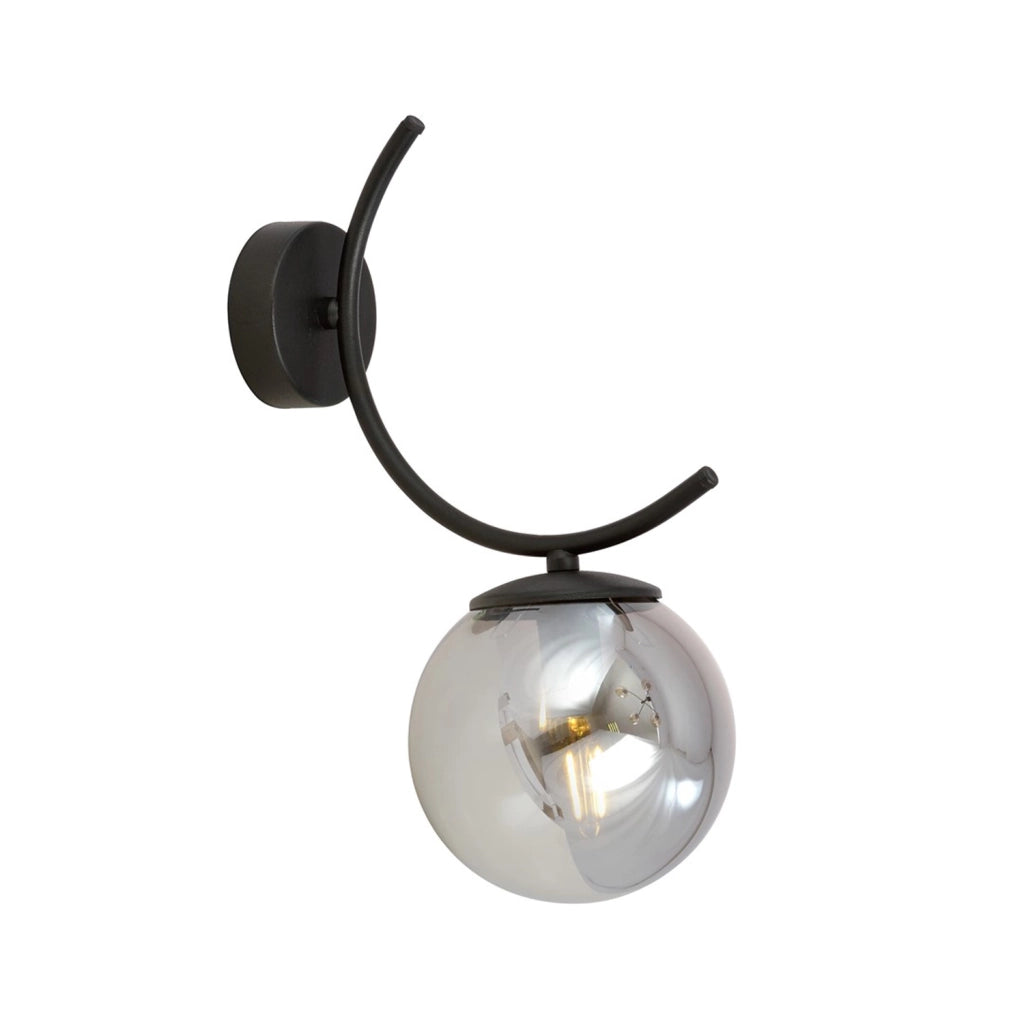 Applique Moderna 1 Luce Coeo In Acciaio Nero E Diffusore In Vetro Fumè
