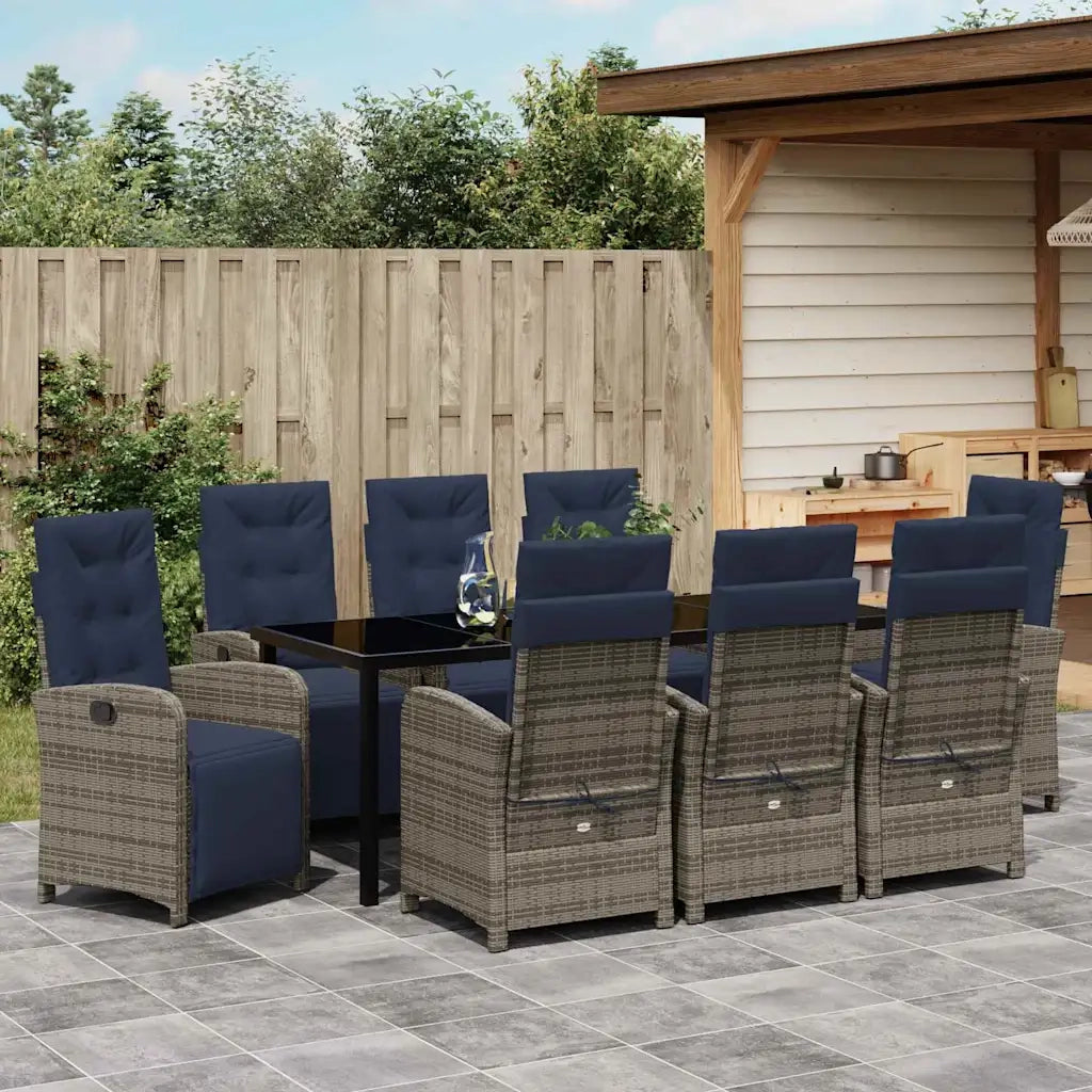 Set da Pranzo per Giardino con cuscino 9 pcs Grigio polyrattan 3380364