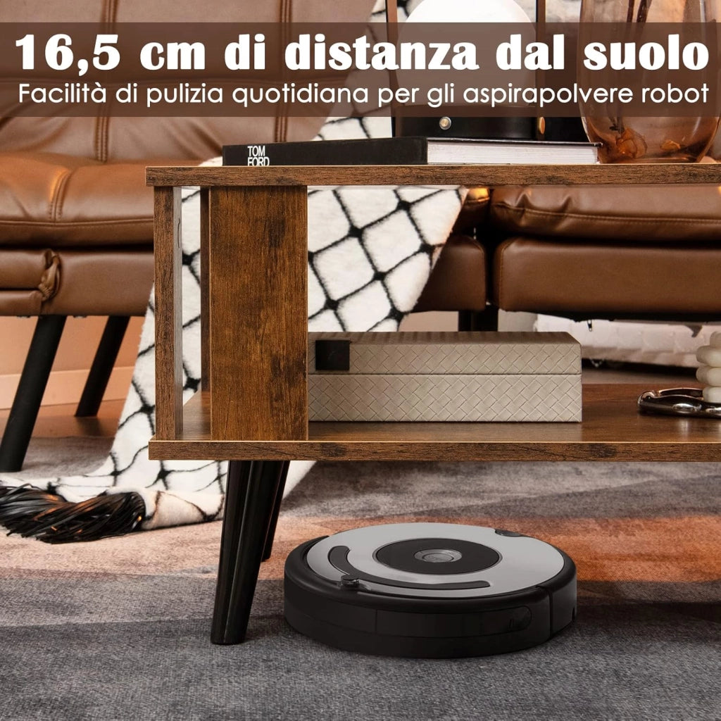 Tavolino da Salotto in Legno, Tavolino Centrale a 2 Livelli con Ripiano di Stoccaggio Aperto, Tavolino da Caffè Industriale e Moderno per Soggiorno e Ufficio, Portata 50 kg, 70 x 50 x 41cm